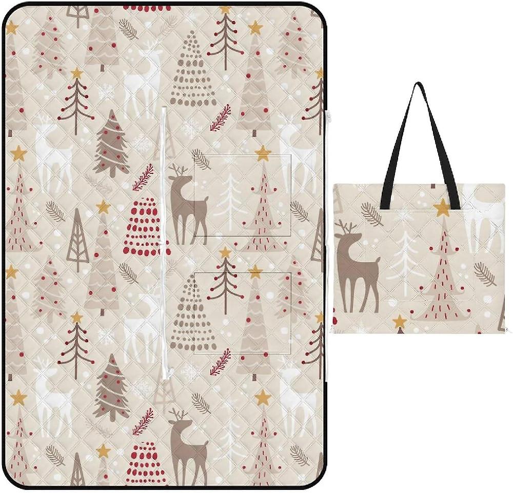 EDGFEWWOI215Watercolor-Christmas-Sweets-Cartoon Picnic Blanket Outdoor Camping Mat Foldable Portable Tote Bag 3-Layer Waterproof Backing For Outdoors