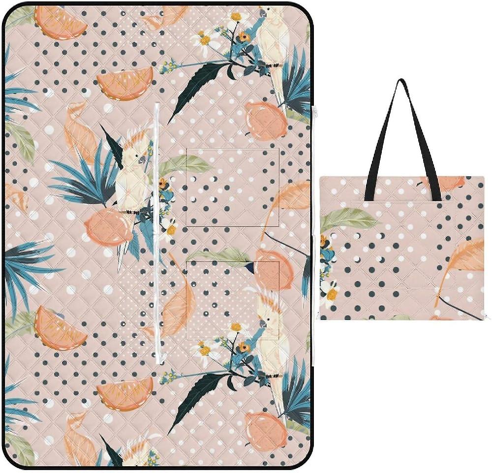EDGFEWWOI273Strawberry Fruits Picnic Blanket Outdoor Camping Mat Foldable Portable Tote Bag 3-Layer Waterproof Backing For Outdoors Concerts Beach Pa