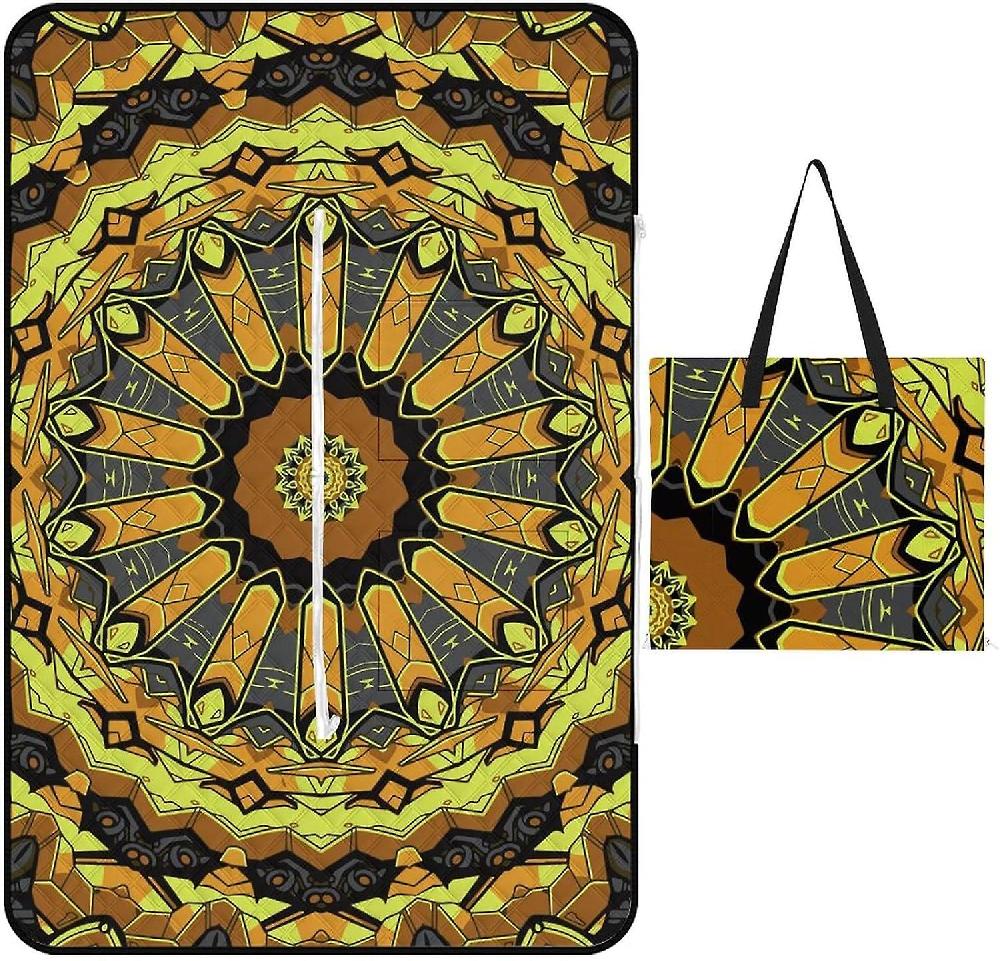 EDGFEWWOI292Sciencefiction Mandala Picnic Blanket Outdoor Camping Mat Foldable Portable Tote Bag 3-Layer Waterproof Backing For Outdoors Concerts Bea
