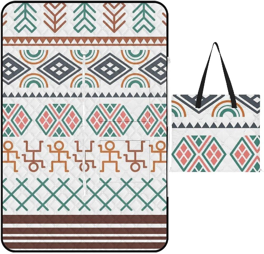 EDGFEWWOI31Ethnic Background Picnic Blanket Outdoor Camping Mat Foldable Portable Tote Bag 3-Layer Waterproof Backing For Outdoors Concerts Beach Par