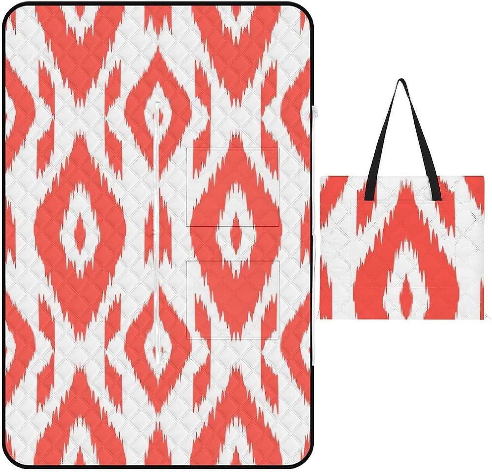 EDGFEWWOI320Tribal Red Picnic Blanket Outdoor Camping Mat Foldable Portable Tote Bag 3-Layer Waterproof Backing For Outdoors Concerts Beach Park -2