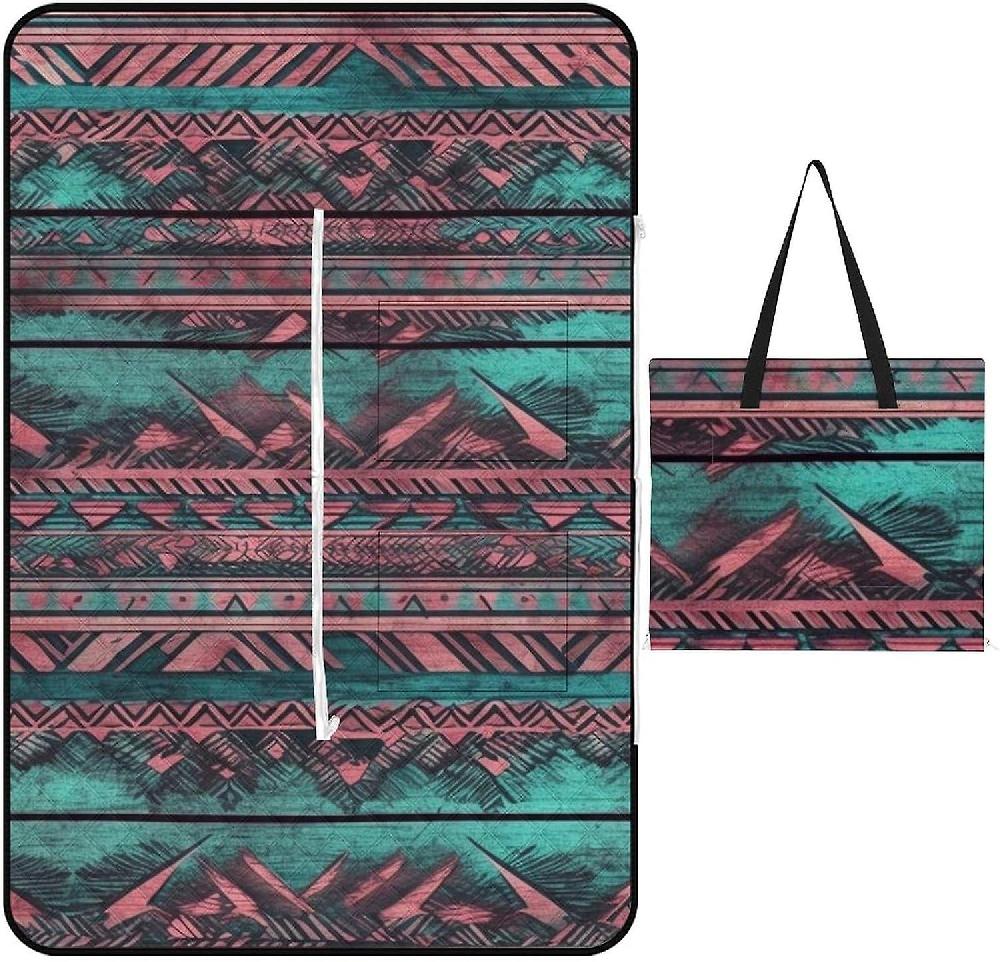 EDGFEWWOI349Colorful Wooden Print Picnic Blanket Outdoor Camping Mat Foldable Portable Tote Bag 3-Layer Waterproof Backing for Outdoors Concerts Beac