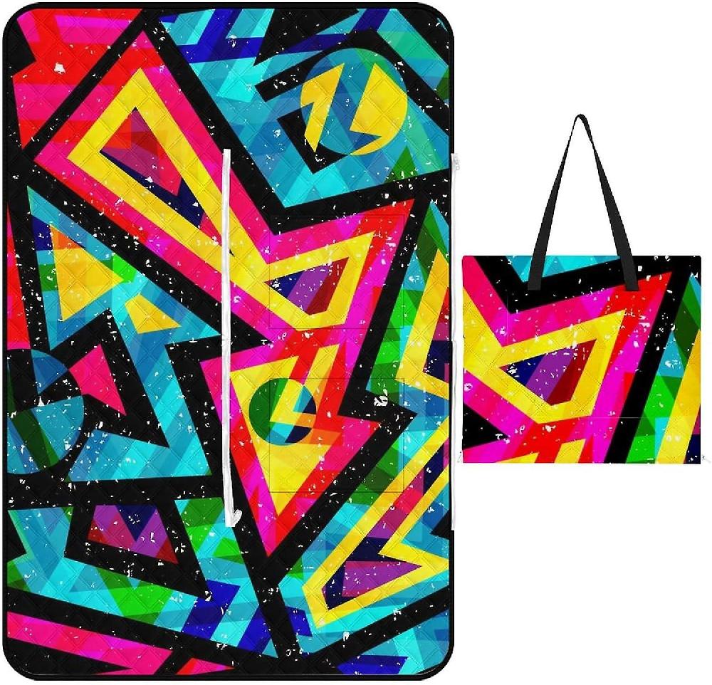 EDGFEWWOI416Polynesian Hawaiian Picnic Blanket Outdoor Camping Mat Foldable Portable Tote Bag 3-Layer Waterproof Backing For Outdoors Concerts Beach