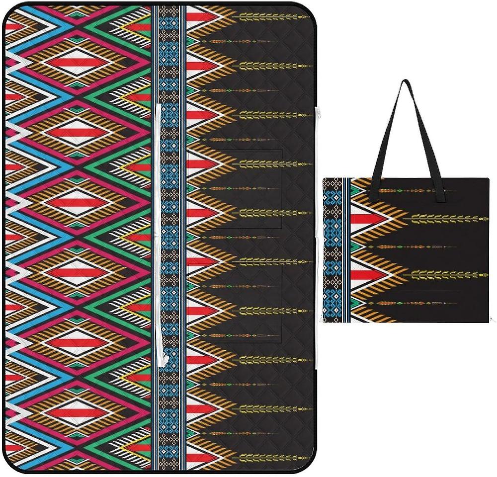 EDGFEWWOI559Ethnic Ukrainian Picnic Blanket Outdoor Camping Mat Foldable Portable Tote Bag 3-Layer Waterproof Backing For Outdoors Concerts Beach Par