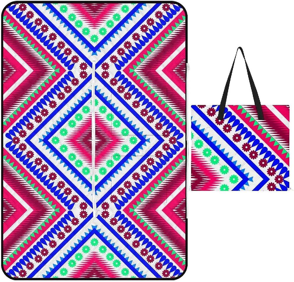 EDGFEWWOI560Ethnic Ukrainian Picnic Blanket Outdoor Camping Mat Foldable Portable Tote Bag 3-Layer Waterproof Backing for Outdoors Concerts Beach Par