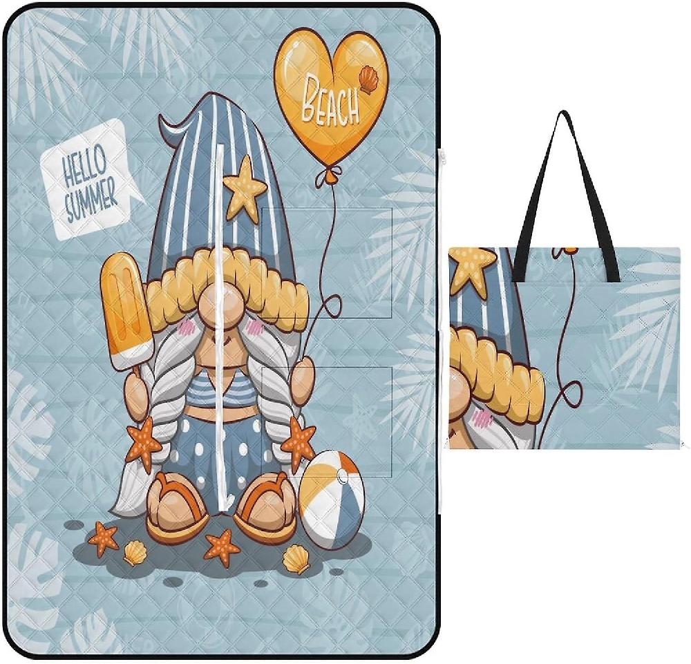 EDGFEWWOI603Cute Gnome Cartoon Picnic Blanket Outdoor Camping Mat Foldable Portable Tote Bag 3-Layer Waterproof Backing for Outdoors Concerts Beach P