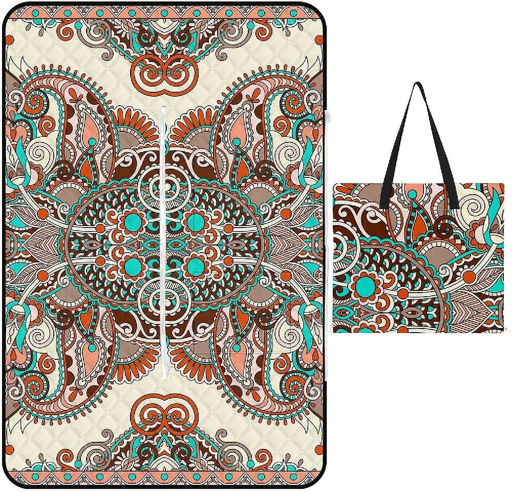 EDGFEWWOI67Watercolor Picnic Blanket Outdoor Camping Mat Foldable Portable Tote Bag 3-Layer Waterproof Backing for Outdoors Concerts Beach Park -1