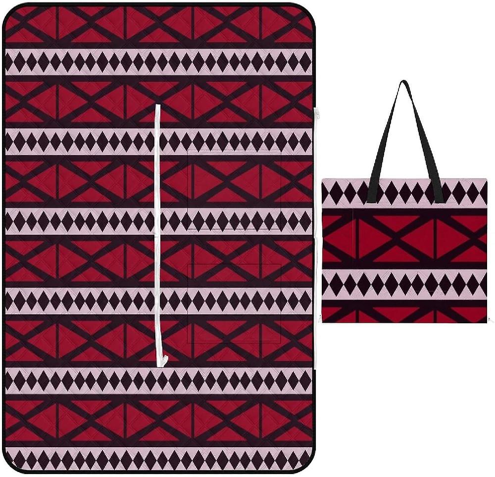 EDGFEWWOI762Ethnic Geometric Fashion Picnic Blanket Outdoor Camping Mat Foldable Portable Tote Bag 3-Layer Waterproof Backing For Outdoors Concerts B