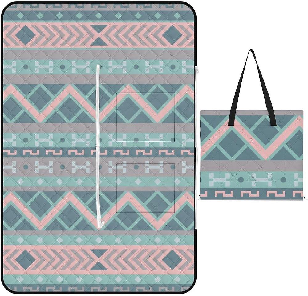 EDGFEWWOI775Geometric Mosaic Pattern Picnic Blanket Outdoor Camping Mat Foldable Portable Tote Bag 3-Layer Waterproof Backing for Outdoors Concerts B