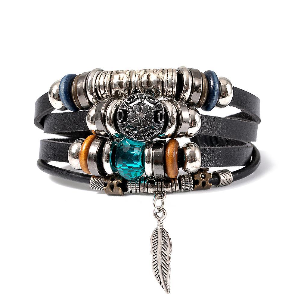 Eif Dock Boho Bracelet Vintage Multiple Layers Leather Bracelet Rope Chain Wrap Bracelet Set Charms Owl Bangles For Men Jewelry