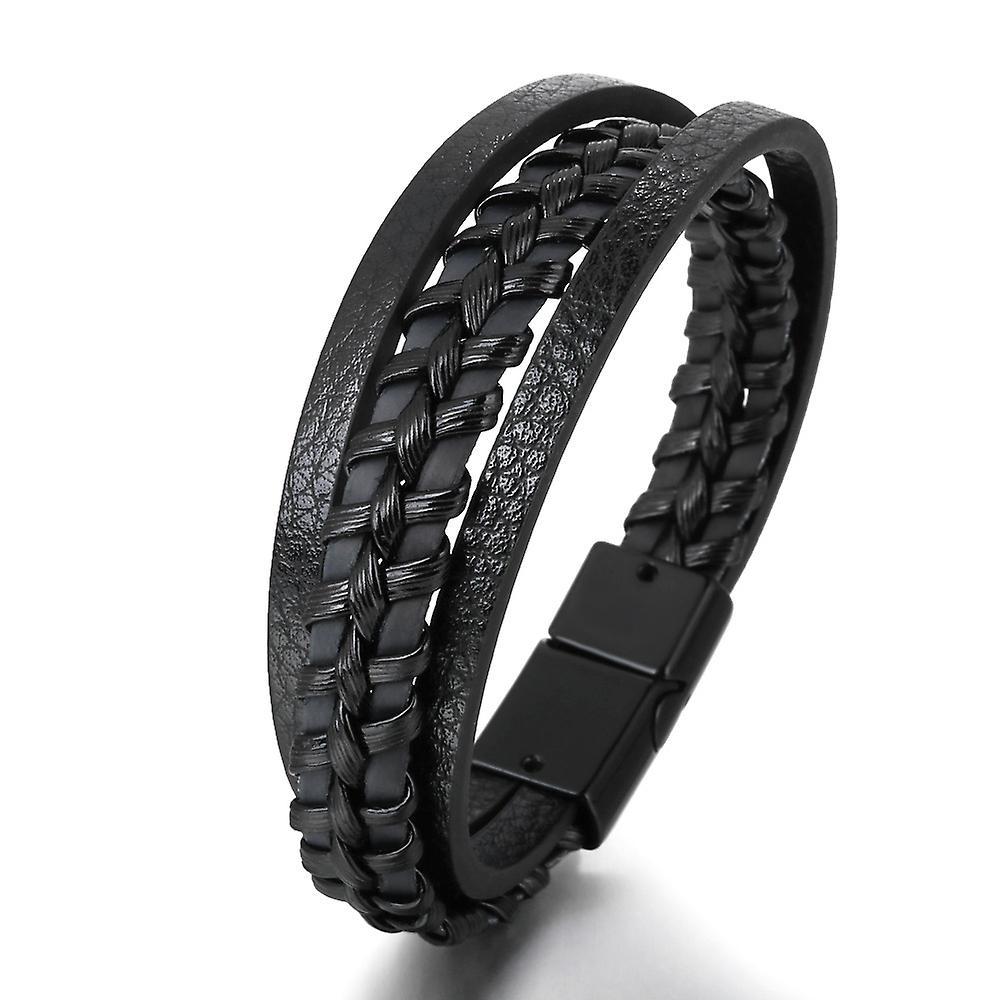 Eif Dock Charm Handmade Leather Bracelet Men Hiphop Jewelry Magnetic Clasp Mutilayer Male Cuff Wrap Bangle Party Gift