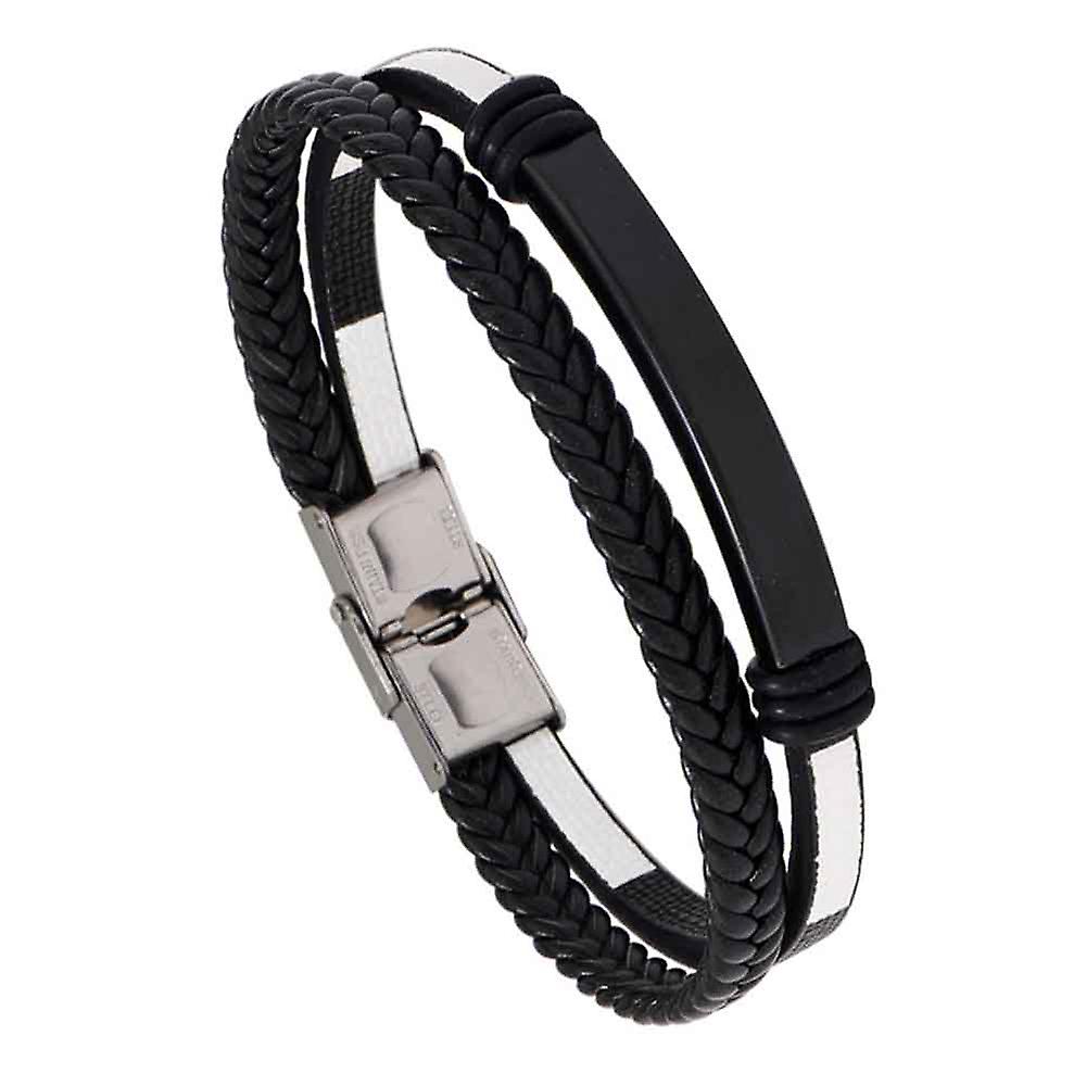 Eif Dock Double Layer Stainless Steel Genuine Hand-woven Leather Bracelet Black/brown Color Accessories Jewelry For Men