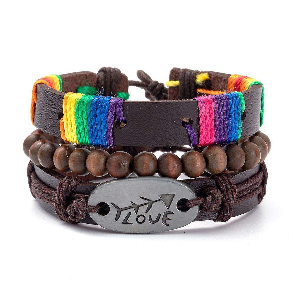 Eif Dock Rainbow Woven Leather Bracelets Lgbt Lesbians Gays Bisexuals Bracelets Multi-layer Stackable Women Friendship Jewelry