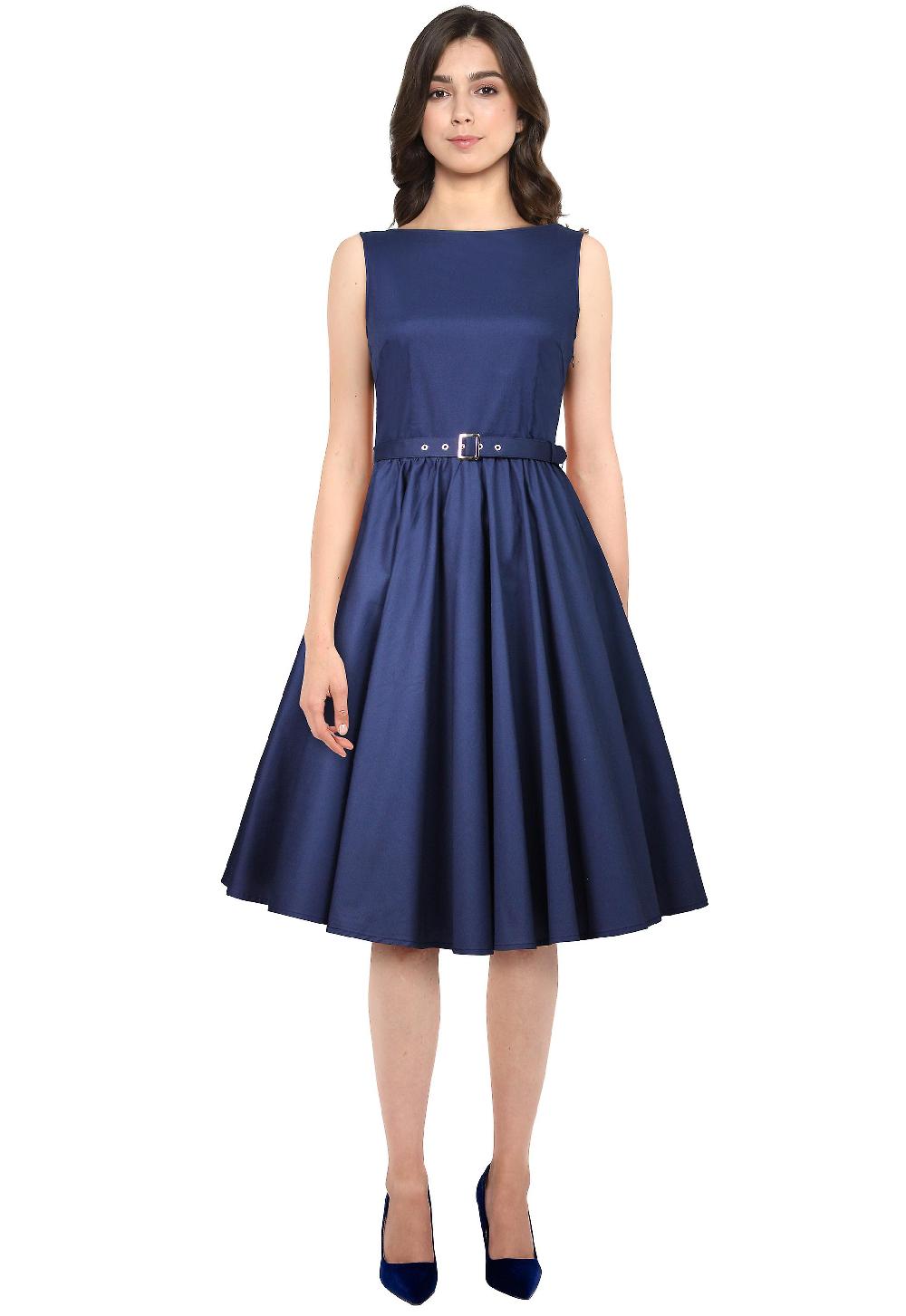 Elegante abito con cintura senza maniche a stella in navy