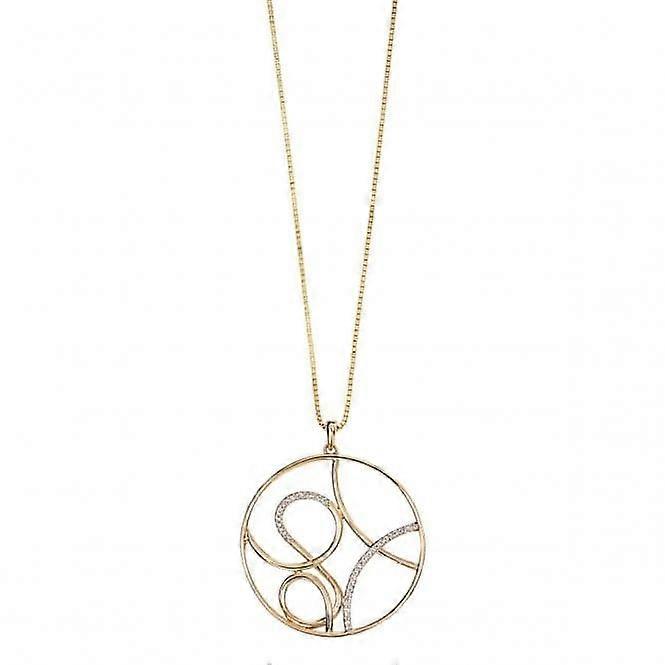 Elements Yellow Gold Round Scroll Pendant Pave Detail GP717Z475GN051