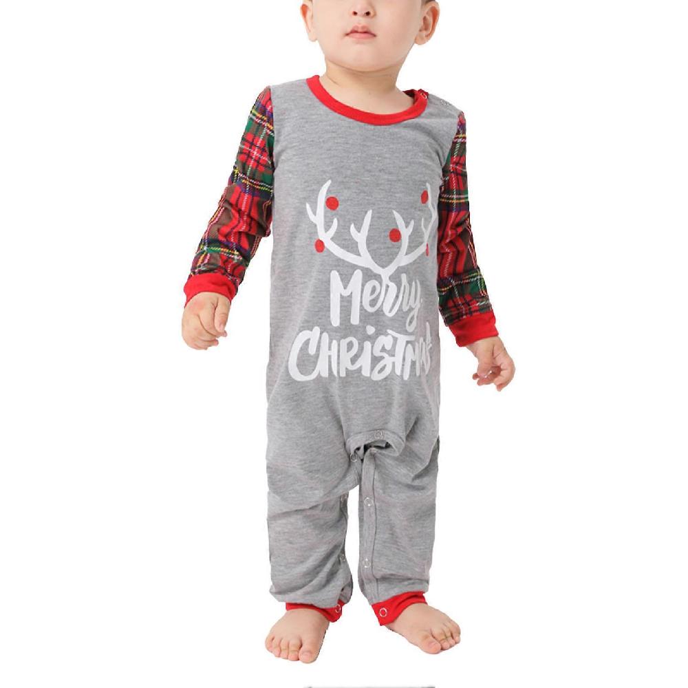 Family Matching Pajamas Set Christmas Adult Kids Baby Crewneck Plaid Colorblock Long Sleeve Sleepwear Set Family Pajamas Set Baby 3-6M
