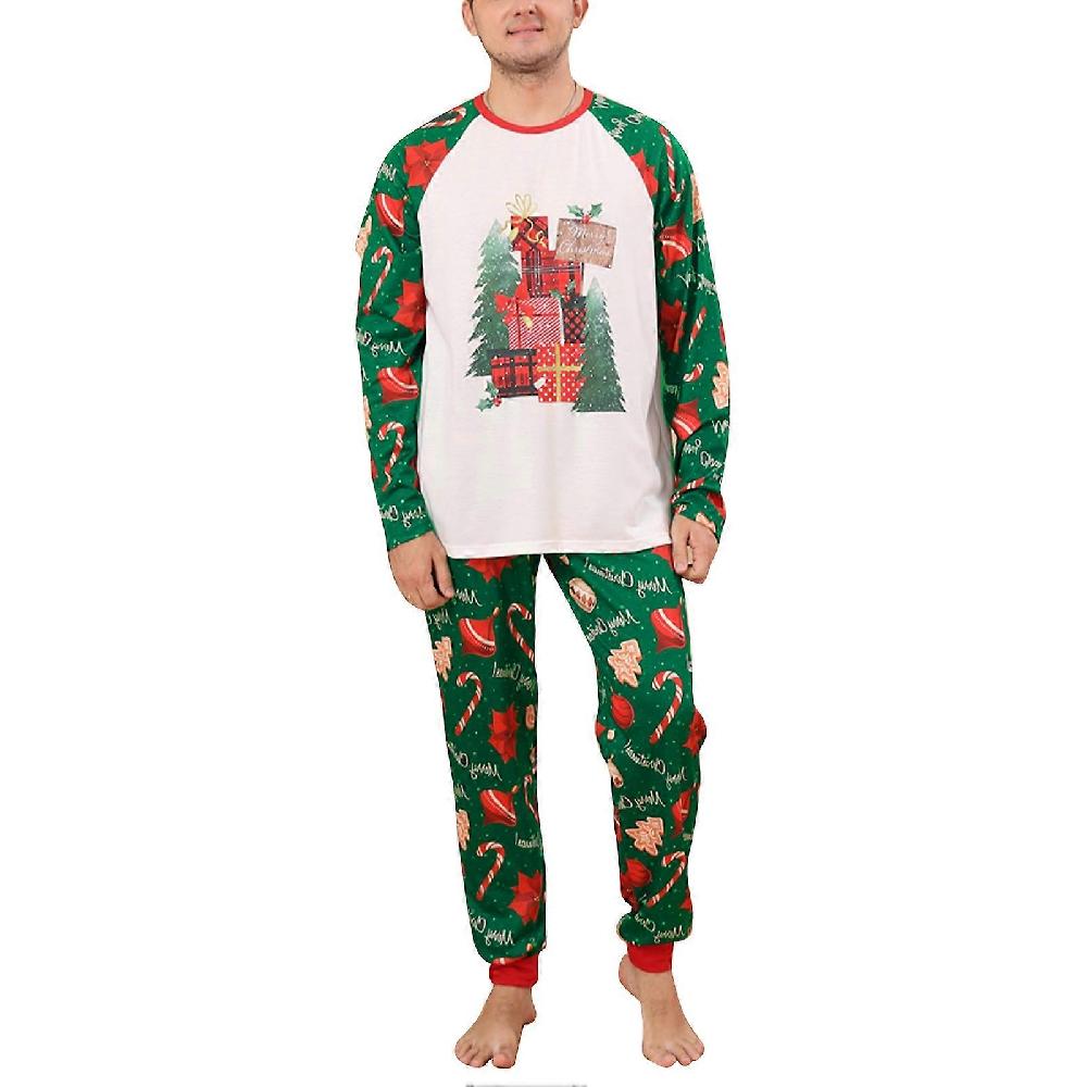 Family Pajamas Set Christmas Tree Printing Round Collar Long Sleeves Elastic Waist Sleepwear Kit Picture Color MEN XL
