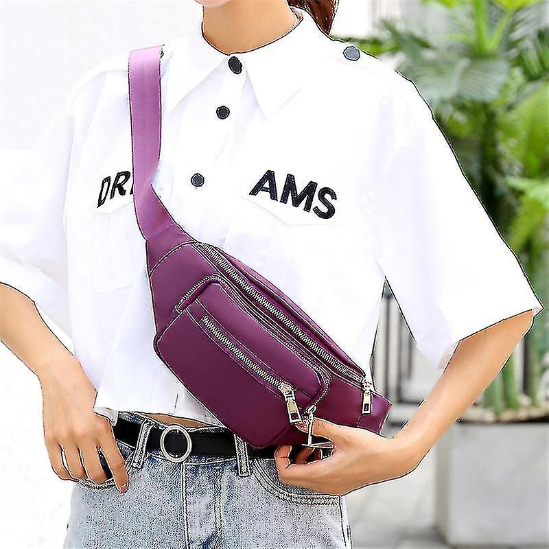 Fanny Pack For Women-impermeabile Waist Pack Fashion Travel Borse sul petto leggere con 3 tasche con cerniera viola