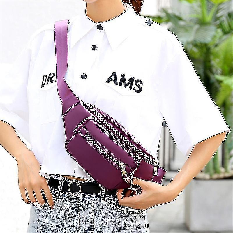 Fanny Pack For Women-impermeabile Waist Pack Fashion Travel Borse sul petto leggere con 3 tasche con cerniera viola