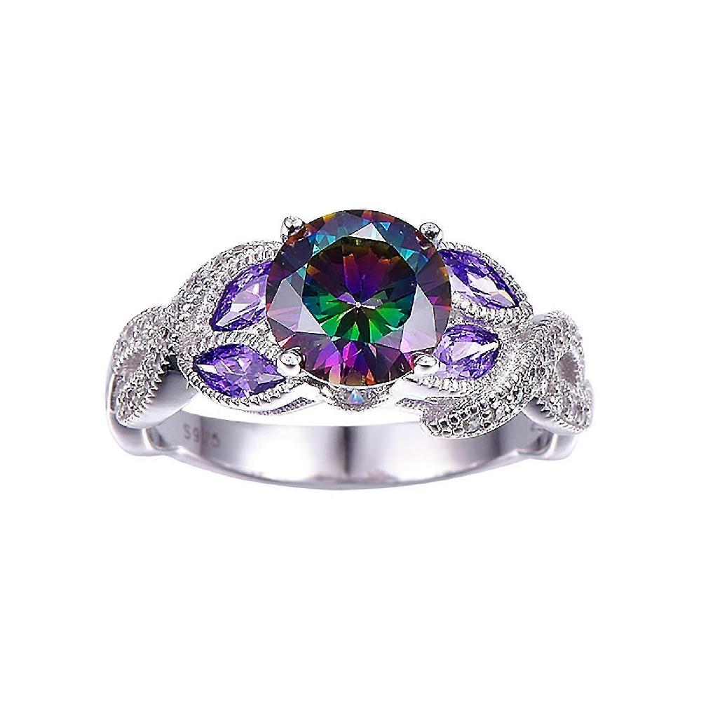 Fashion 925 Silver Jewelry Mystic Topa Z Women Wedding Engagement Ring Size 6-10