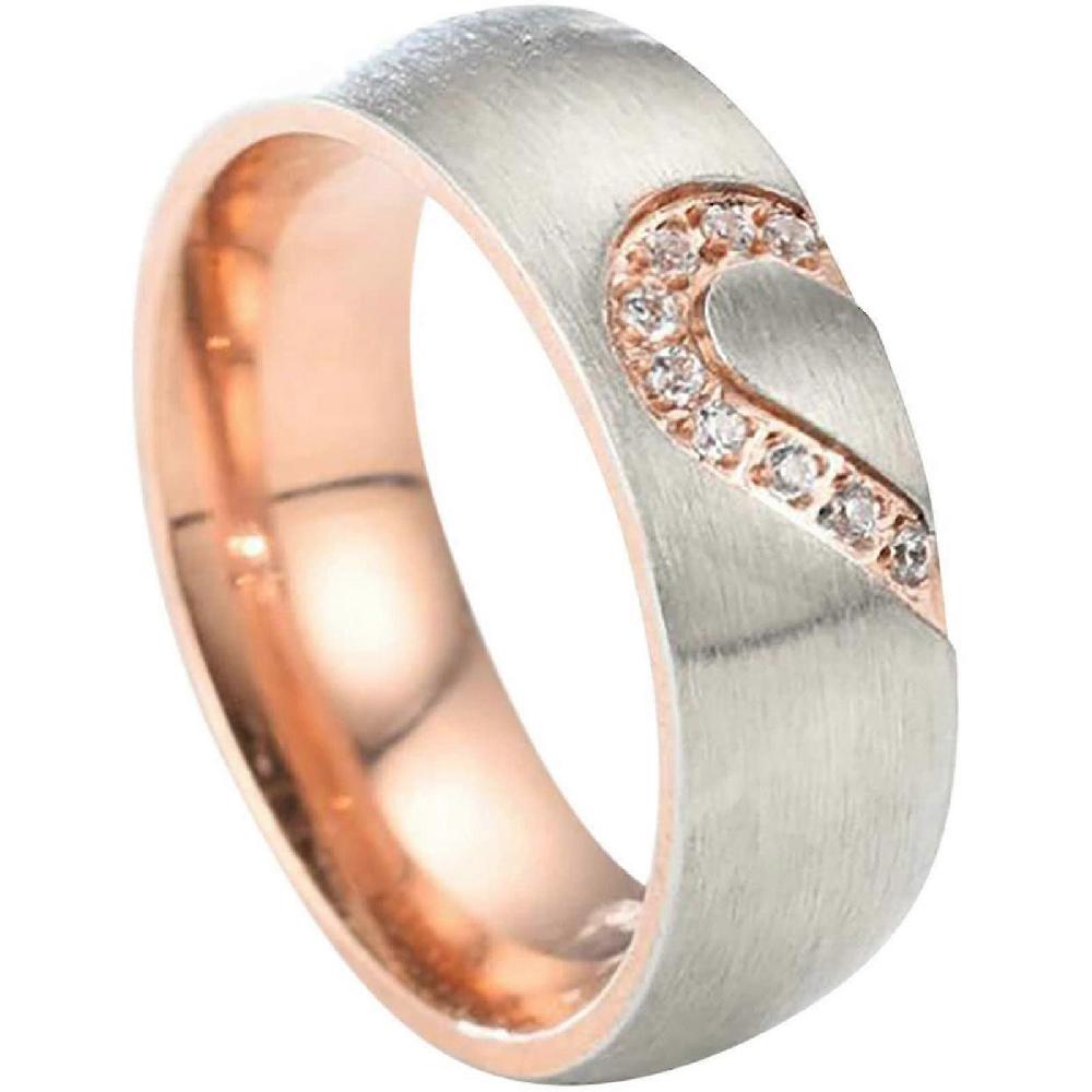 Fashion Half Peach Heart-shaped Couple Ring Fashion Valentine's Day Gift Stainless Steel Jewelry Rings Size 5-13