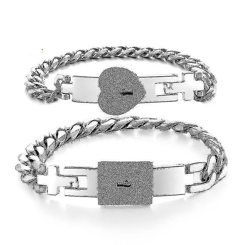 Fashion Hot 2Pcs Silver Color Tone Stainless Steel Lover Heart Love Lock Bracelet with Lock Key Bangles Kit Couple Jewelry Gift