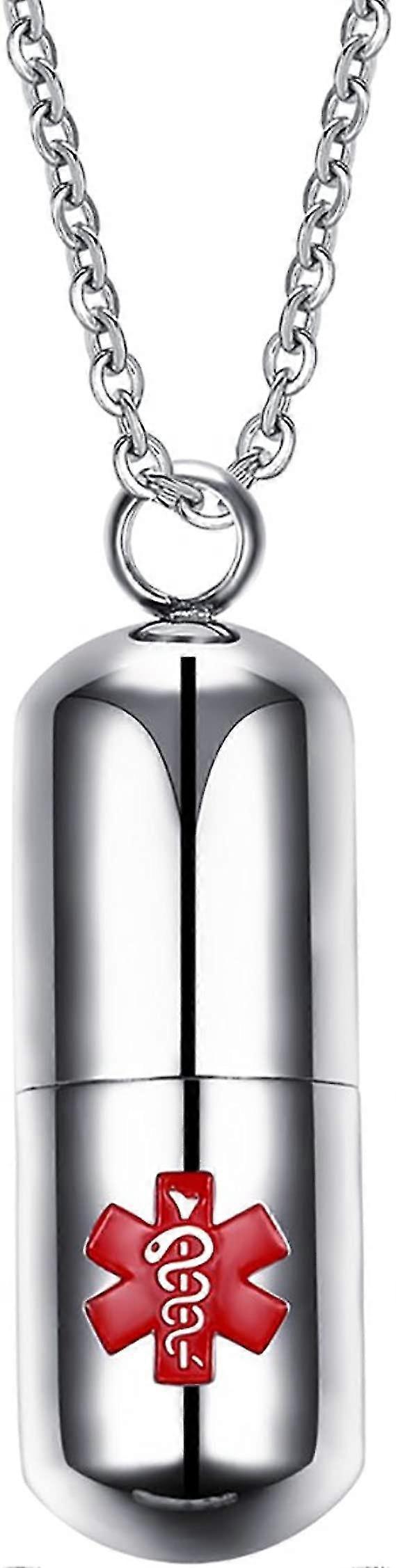 Fashion Pill Box Capsule Pendant Necklace Stainless Steel 20 Inch Chain (medical Alert Medicine)