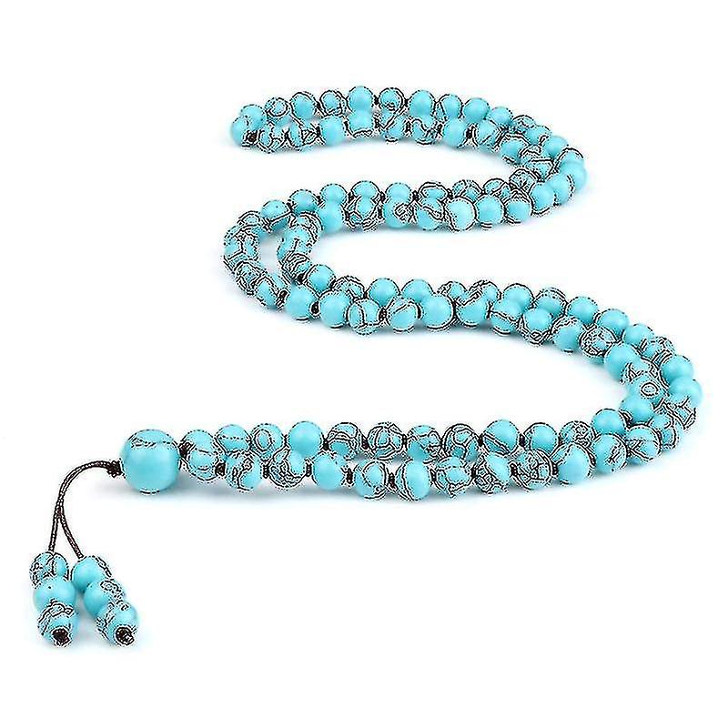 Fashion Women Bracelets 6mm Light Blue Turquoises Natural Stone Buddha Charm Yoga Bracelet 108 Mala Beads Necklace Men Jewelry