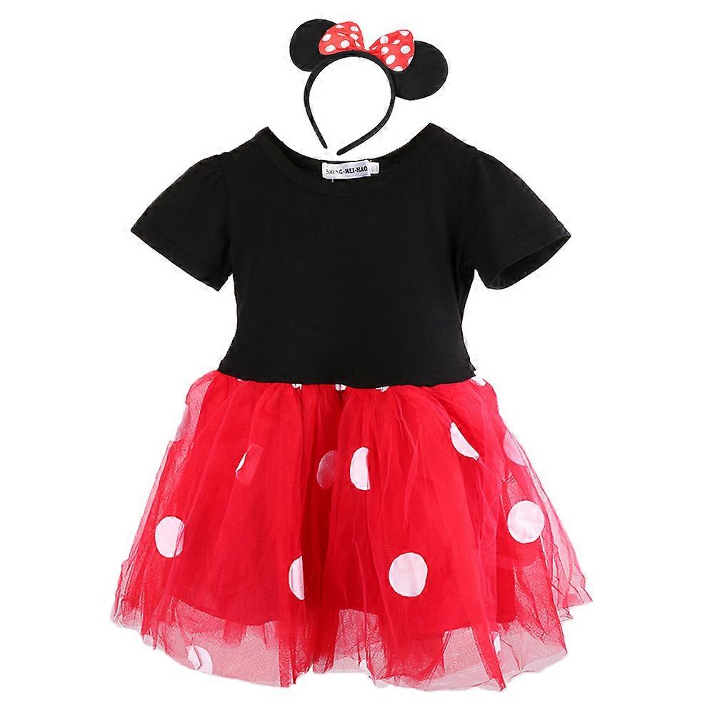 Fashionable Kids Dress Short Sleeve Girl One Piece Dress With Hair Accessory (Red 70)