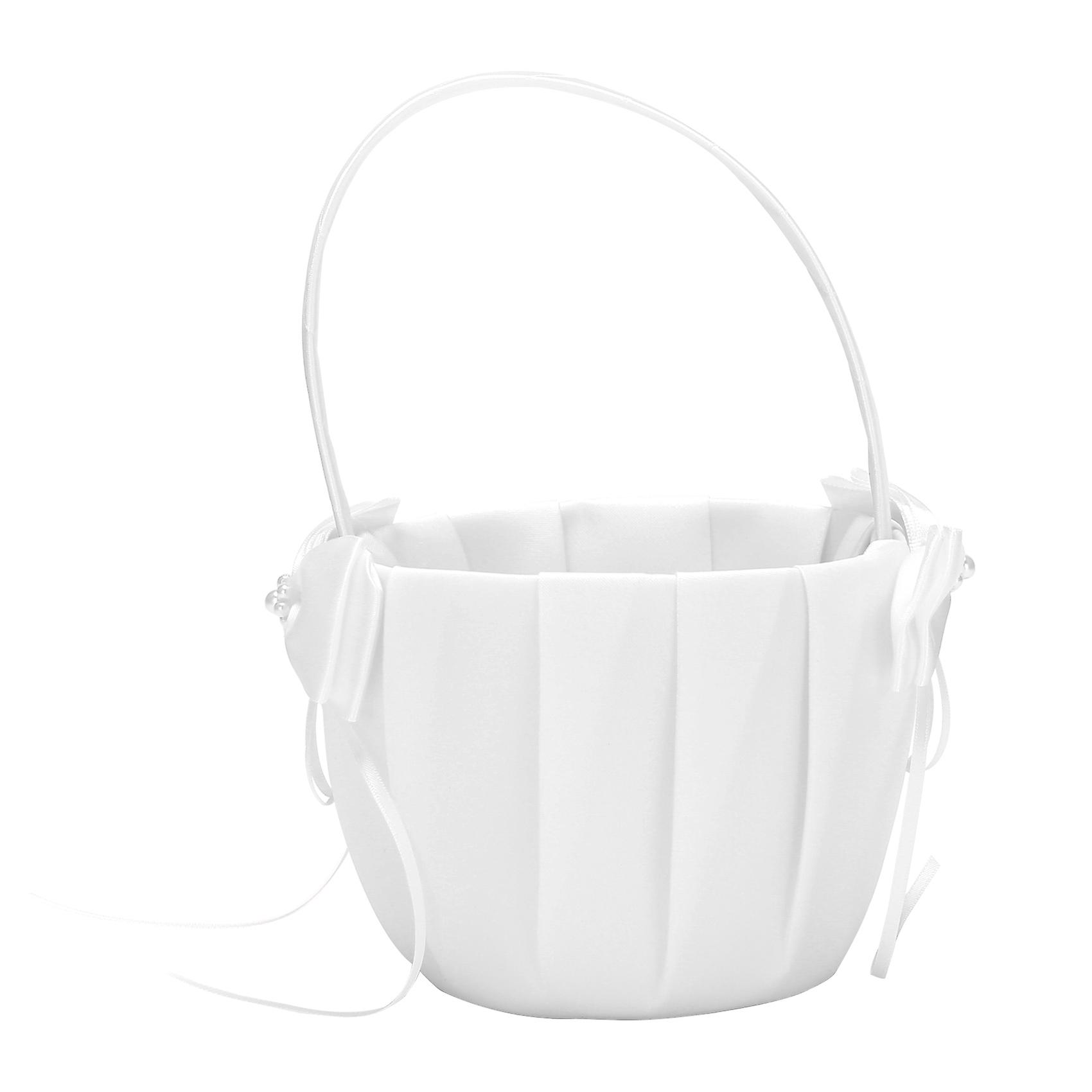 Faux Pearl Flower Wedding Flower Girl Basket Bowknot Decor