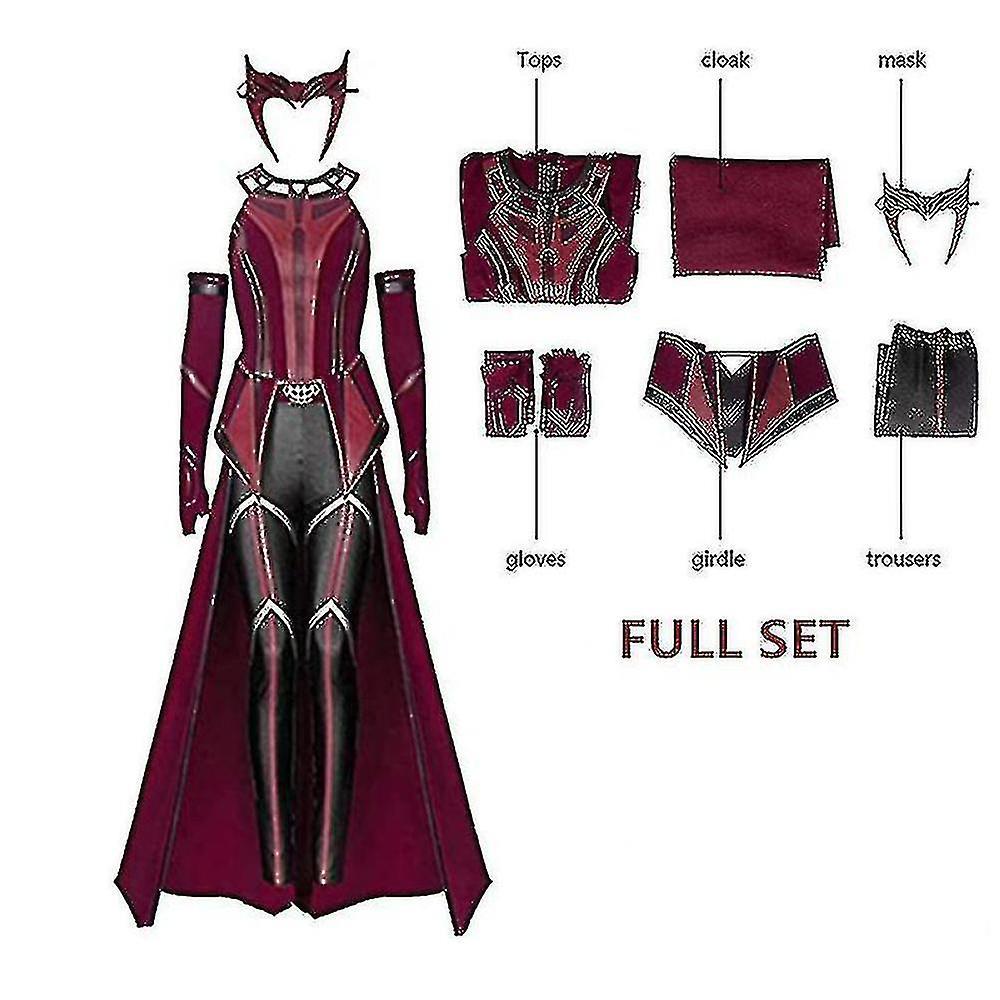 Female Wanda Maximoff Cosplay Costume Scarlet Witch Headwear Cloak And Pants Full Set Outfit Halloween Accessories Props-r