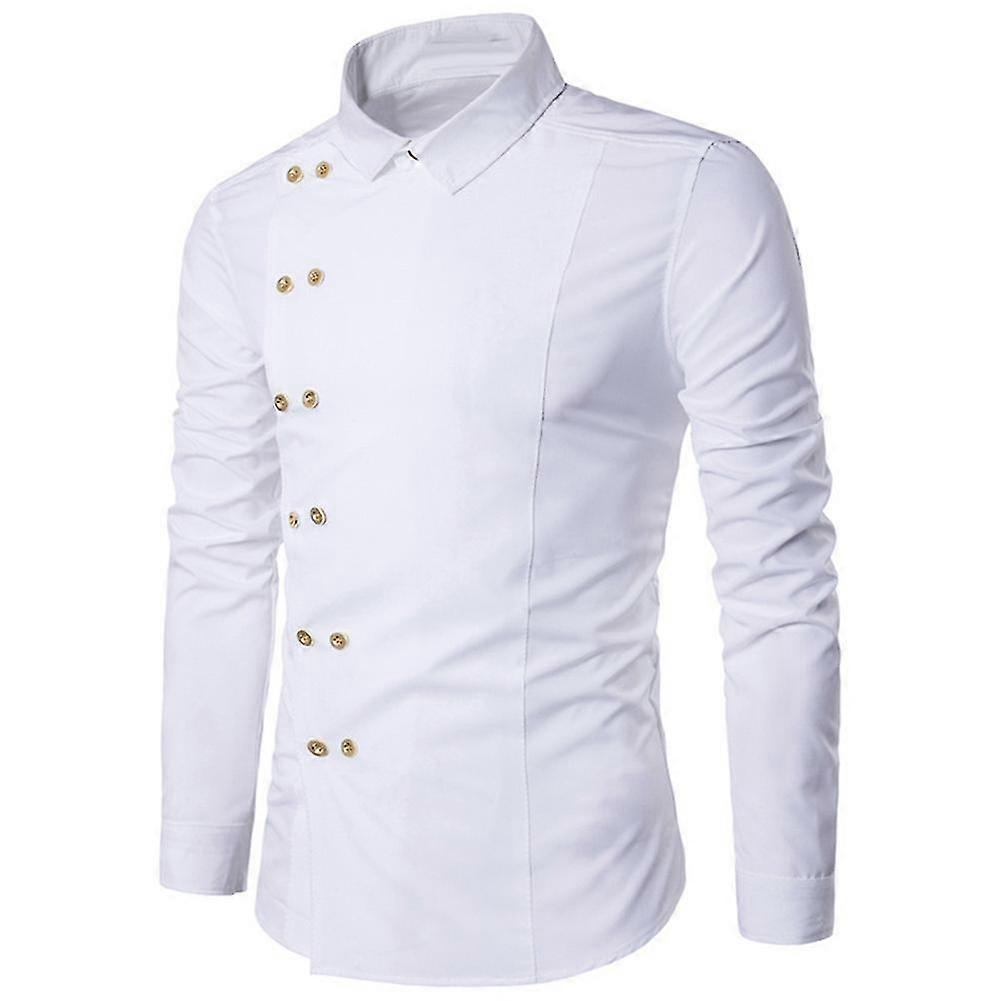 Fianao Uomo Manica Lunga Turn Down Collare Diagonale Doppiopetto Bottoni Camicia Di Cotone
