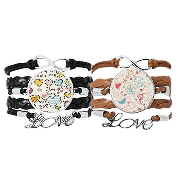 Fiori di uccello Paint Art Deco Fashion Bracelet Hand Strap Leather Love Pattern Wristband Double Set