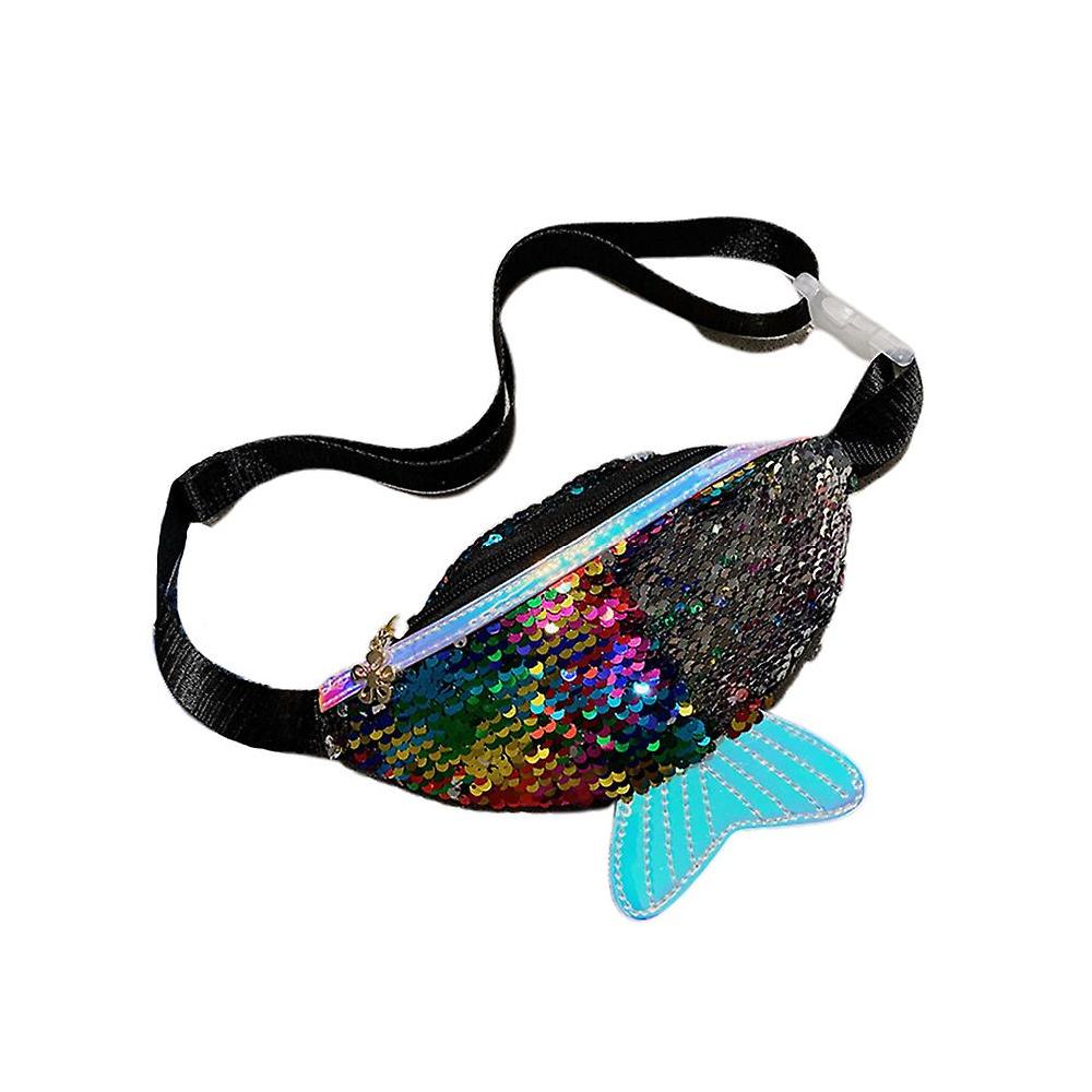 Fish Tail Women Waist Bag Multifunctional Cross Purse Cashier Bag Sequins Chest Bag Fanny Black Pack