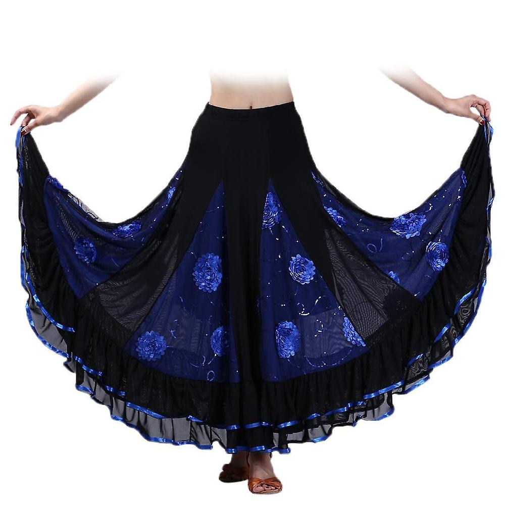 Flamenco Ballroom Valzer Dance Swing Gonna Paillettes Floreale Party Dress Blu
