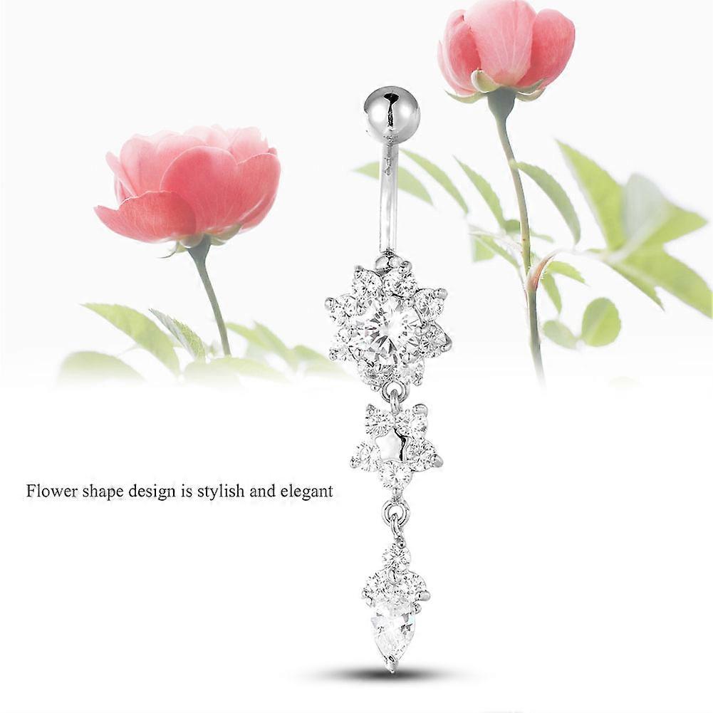 Flower Shaped Anti allergy Copper Belly Navel Ring Plating Body Piercing Jewelry Silver