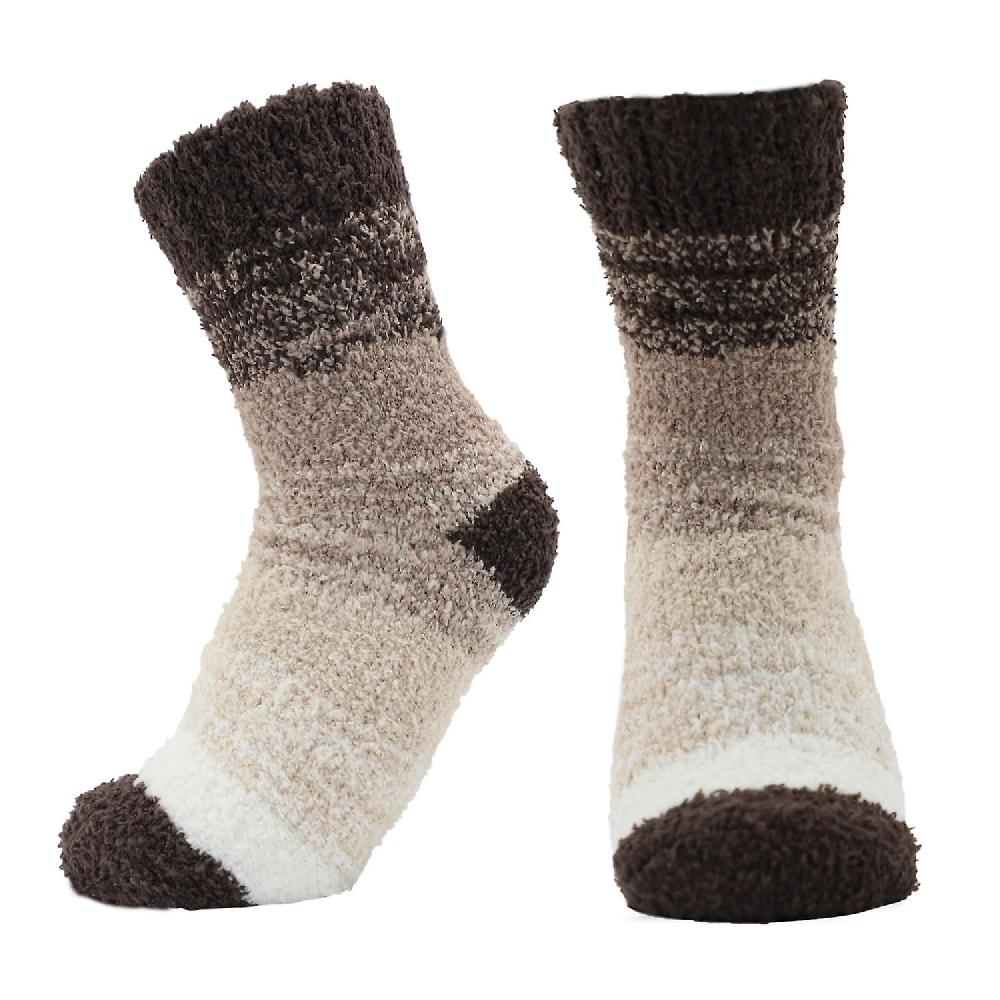 Fluffy Socks Thermal Cosy Fuzzy Socks Winter Cabin Warm Socks Coral Fleece Floor Bed Sock Fuzzy Plush Gift Christmas Stocking For Sleeping Brown