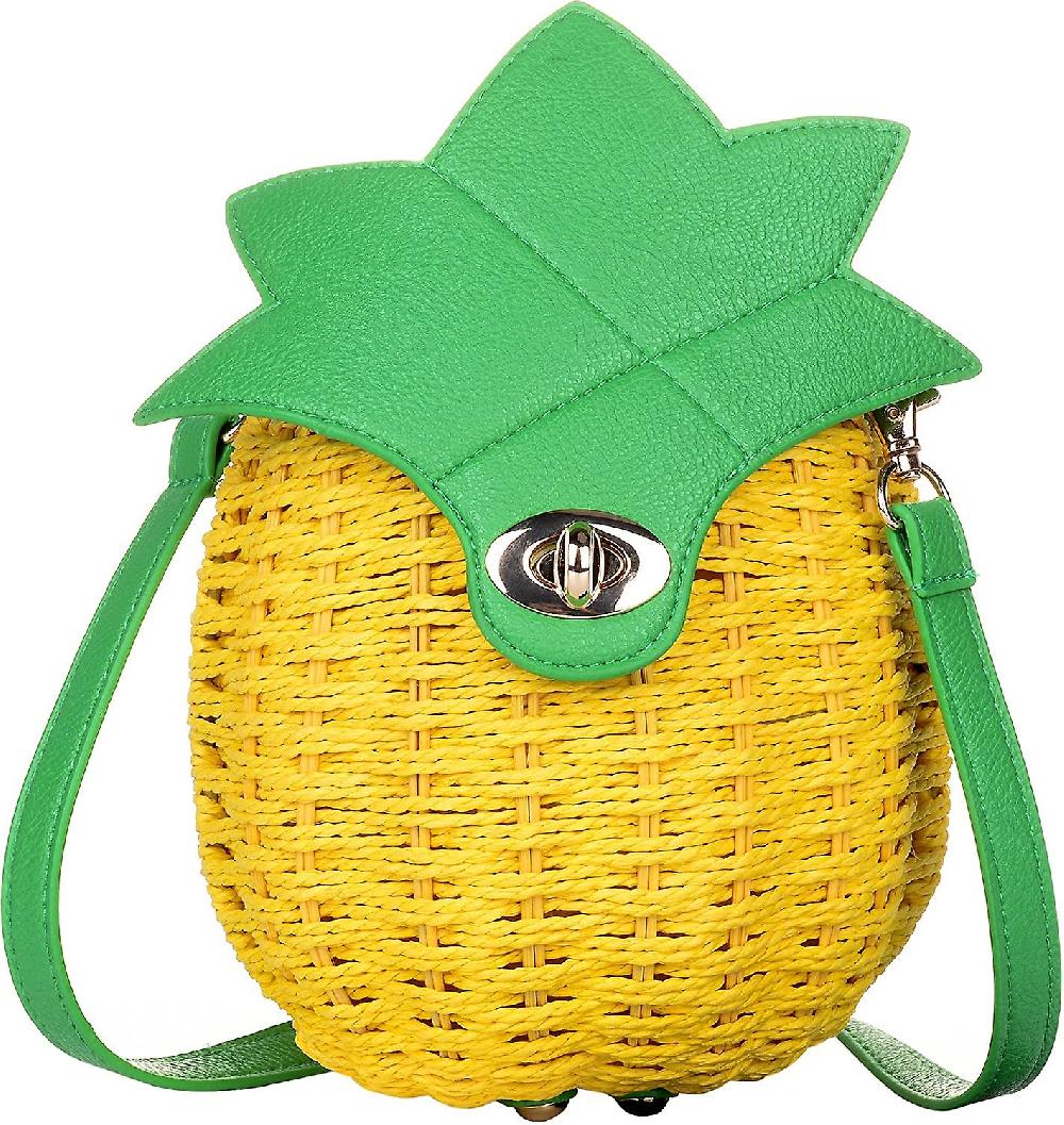 Fruit Straw Shoulder Bag Handwoven Crossbody Bag Summer Beach Sea Handbag Purse Strawberry Pineapple Watermelon