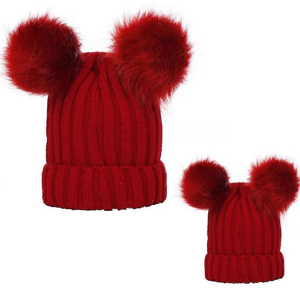 Fur Bobble Hat Double Pom Pom Beanie Women's Autumn And Winter Korean Fashion Knitted Hat Double Ball Cap Imitation Fox Fur Woolen Hat