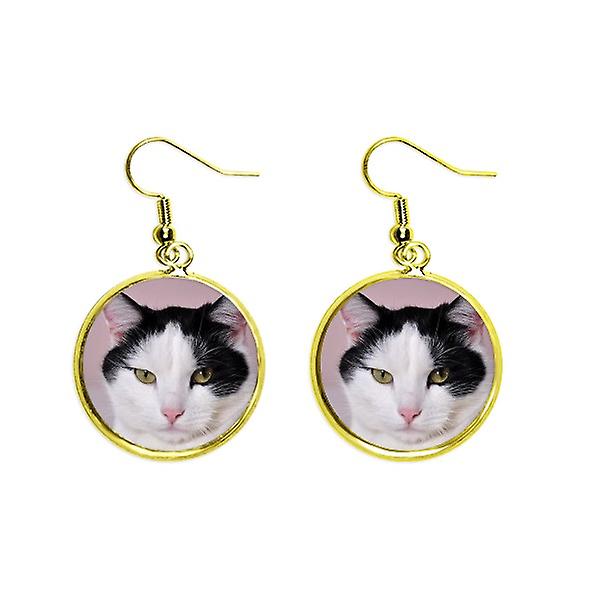 Gatto Animale Animale Animale Tuxedo Billicat Ear Dangle Golden Drop Orecchino Gioielli Donna