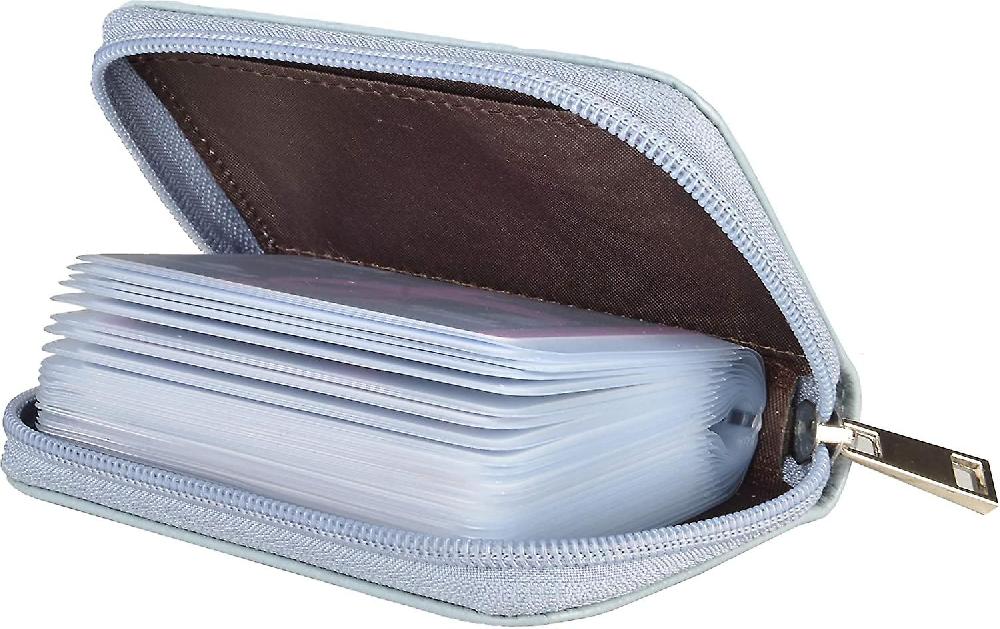 Genuine Leather Credit Card Holder Zipper Wallet With 26 Card Slots