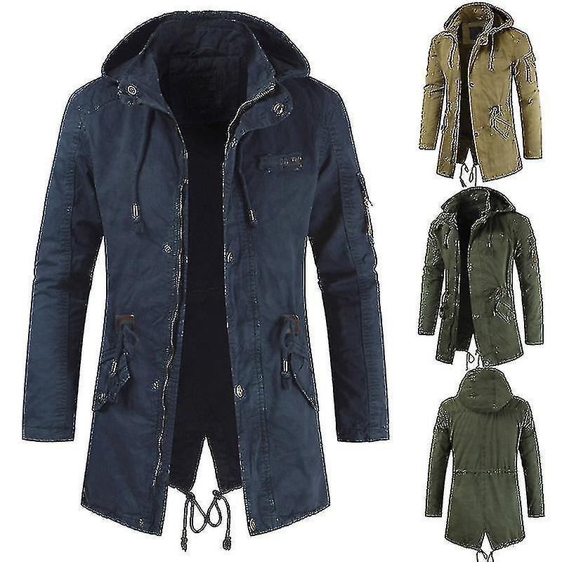 Giacca parka medio-lunga in cotone con cappuccio rimovibile a zip blu blu #yg