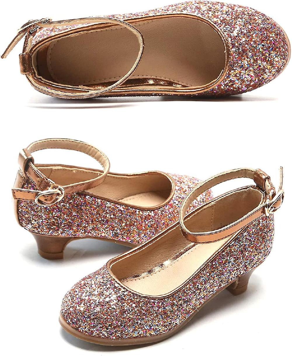 Girls Mary Jane Glitter Shoes Low Heel Princess Flower Wedding Party Dress Pump Shoes For Kids Toddler