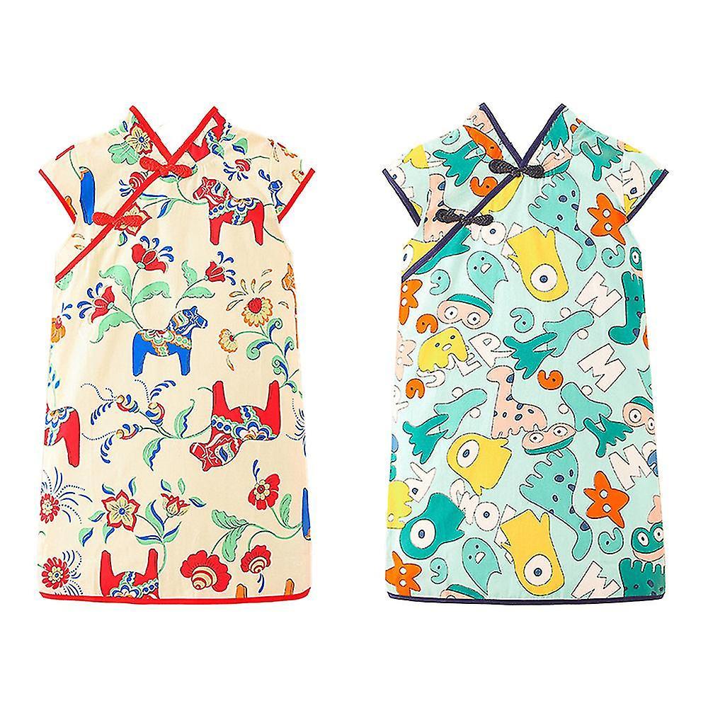 Girls Qipao Cheongsam Dress Toddler Baby Girl Dress Little Kids Summer Dresses Girls Comfy Skirt 2pcs