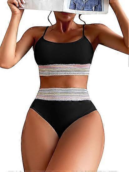 GORGLITTER Women's 2 Piece Color Block Bikini Set Wireless Swimsuit High Waisted Bathing Suit