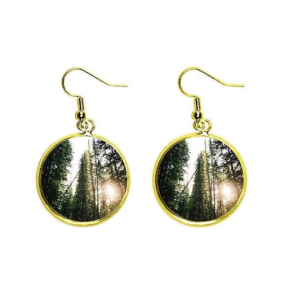 Green Forestry Science Nature Scenery Ear Dangle Golden Drop Earring Jewelry Woman