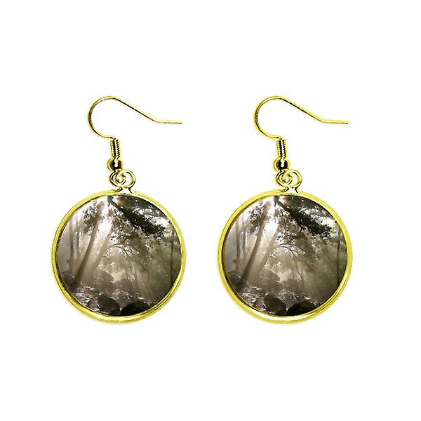 Green Forestry Science Nature Scenery Ear Dangle Golden Drop Earring Jewelry Woman