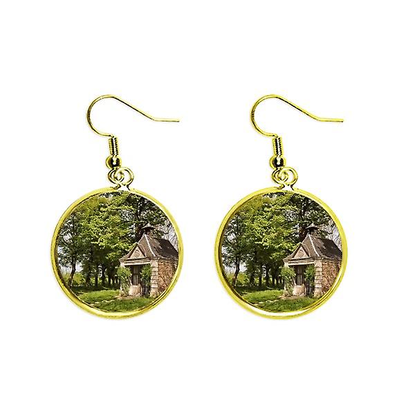 Green House Forestry Science Nature Scenery Ear Dangle Golden Drop Earring Jewelry Woman
