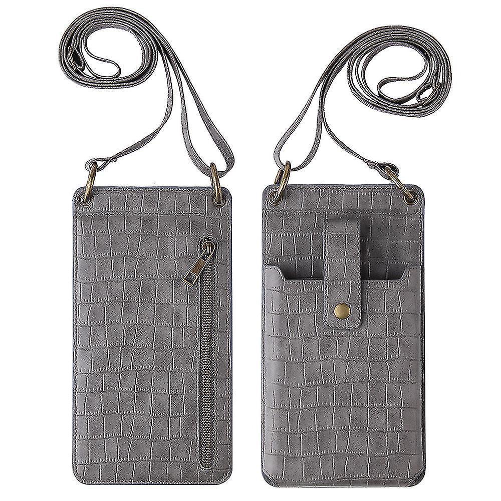 Grey Women Crocodile Pattern Phone Purse Card Holder Wallet Crossbody Bag Cai1072