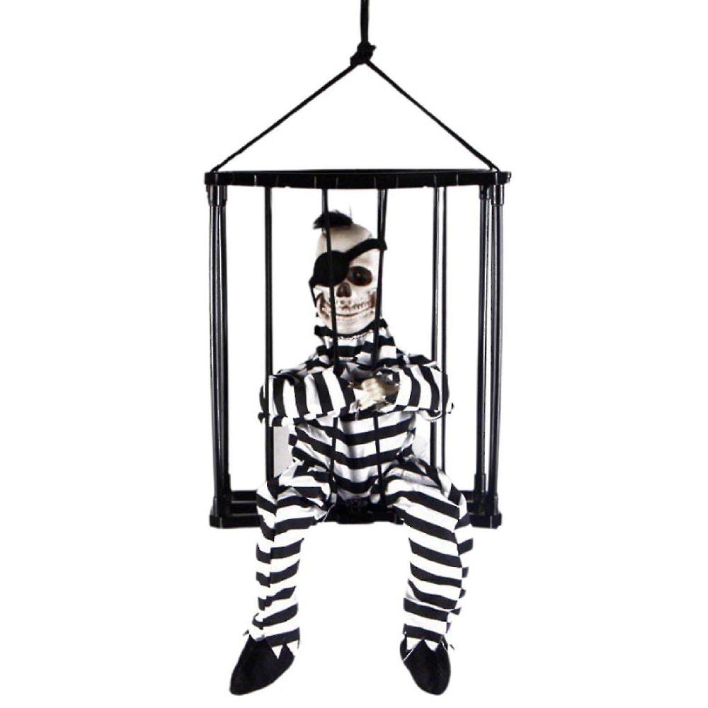 Halloween Ornament With Long Lanyard Glowing Red Eyes Voice-activated Let Me Out Scary Talking Prisoner Toy For Haunted House